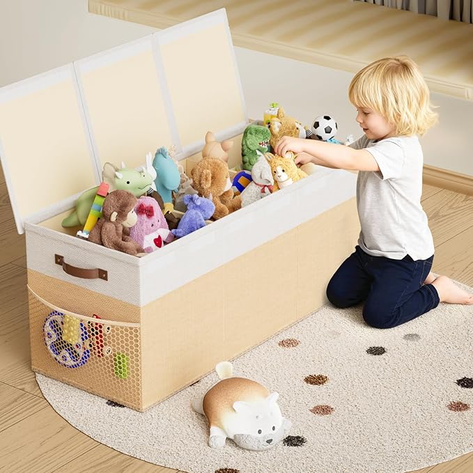 Dayacoco Extra Large Toy Box Chest with Lids, Collapsible Sturdy Kids Toy Storage Organizer Boxes for Boys Girls, Collapsible