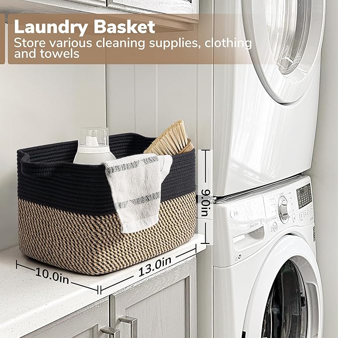 Goodpick Cube Storage Bins - Towel, Book, Cloth, Shoes, Closet Shelf Woven Baskets for Office, Baby Laundry, Toys, 13''x10''x