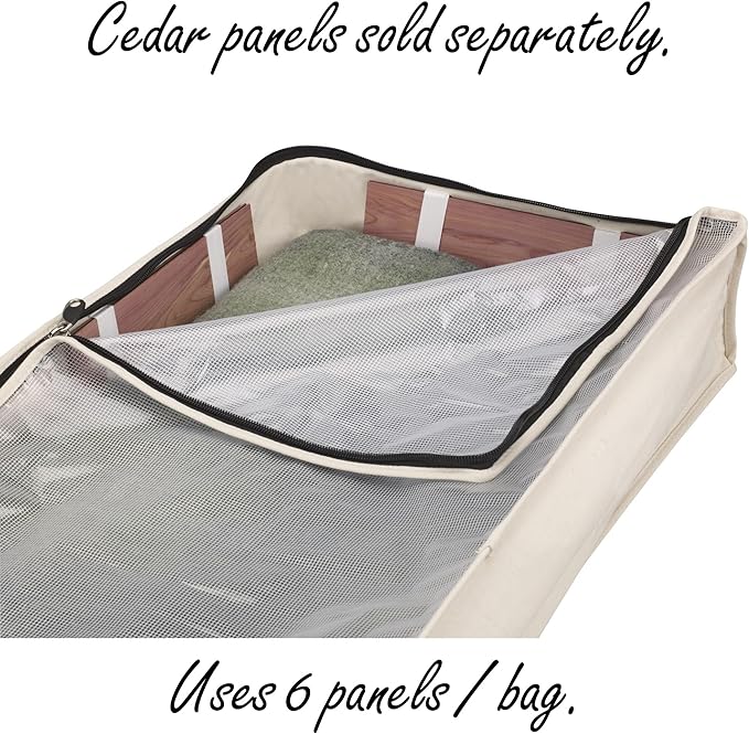 Household Essentials Cedarline Under Bed Storage Bag, Heavy-Duty Cotton Canvas, Textured PEVA Top with Durable 3-Sided Zipper