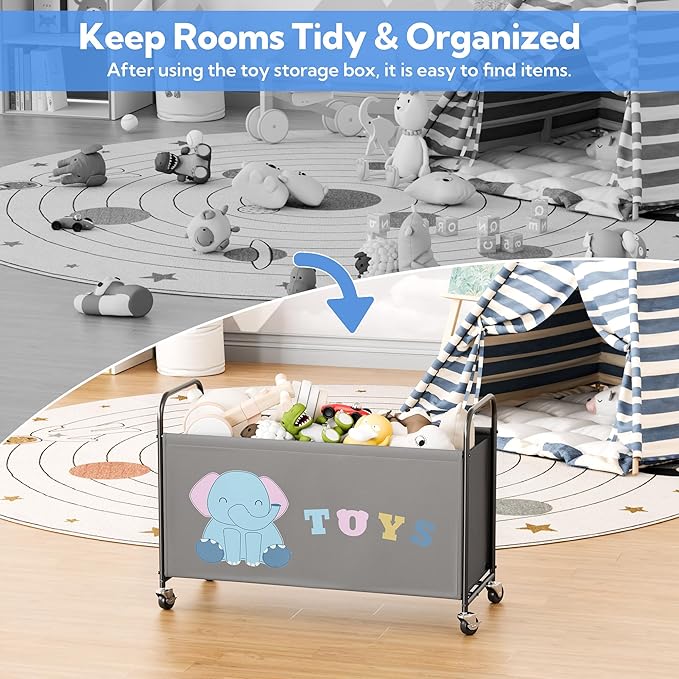 GRANNY SAYS Toy Box for Boys Girls, Extra Large Toy Chest Storage with Wheels, Metal Kids Toy Storage Organizer for Living Ro