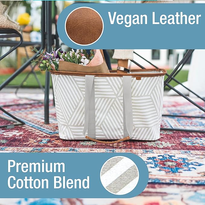 CleverMade Collapsible LUXE Tote - Reusable Grocery Shopping Storage Bag Organizer w/Handles Reinforced Bottom