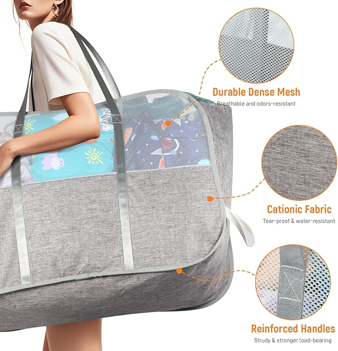 Collapsible Laundry Baskets with 3 Compartment, 150L Tear-proof Pop Up Hamper, Foldable Laundry Basket with Tote Handles, Dir