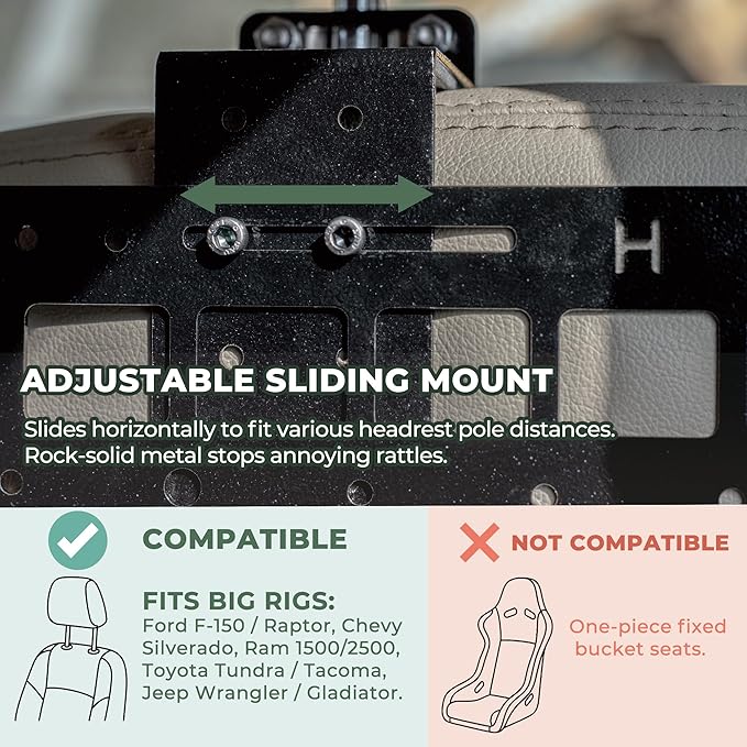 HEMSKDAYS Aluminum Rigid Molle Panel for Truck & SUV Seat Back (1 Seat Kit) – Upgraded Anti-Wobble Headrest Mount, Heavy Duty Tactical Gear Rack Compatible with F-150, Silverado, Ram, Tacoma & 4Runner