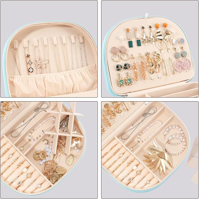 ProCase Travel Size Jewelry Box, Large Portable Seashell-Shaped Jewelry Case, 2 Layer Jewelry Organizer in PU Leather for Wom