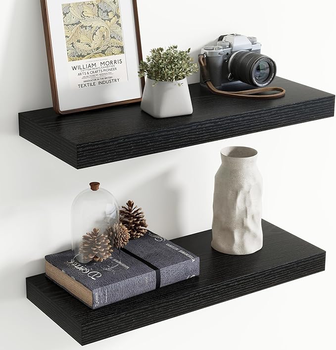 24 Inch Floating Shelves for Wall, 8 Inch Deep Floating Shelf for Storage & Display, Rustic Wall Mounted Shelf with Invisible
