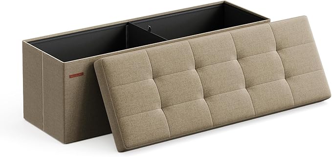 SONGMICS MAZIE Collection - 43 Inches Folding Storage Ottoman Bench, Ottoman Foot Rest, End of Bed Bench, Storage Chest, Load