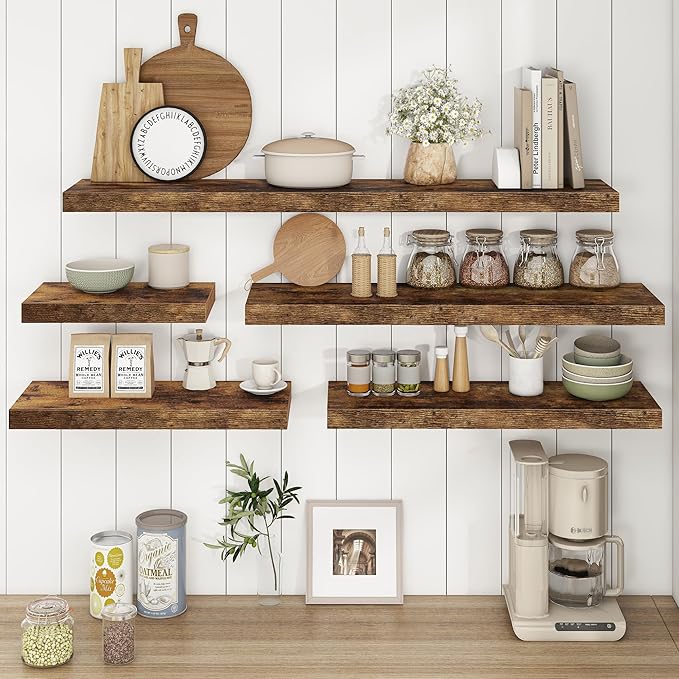 Fun Memories 32Inch Floating Shelves, 9.3Inch Deep Rustic Wall Shelves - Extra Deeper & Thicker Wall Mounted Storage Shelf fo