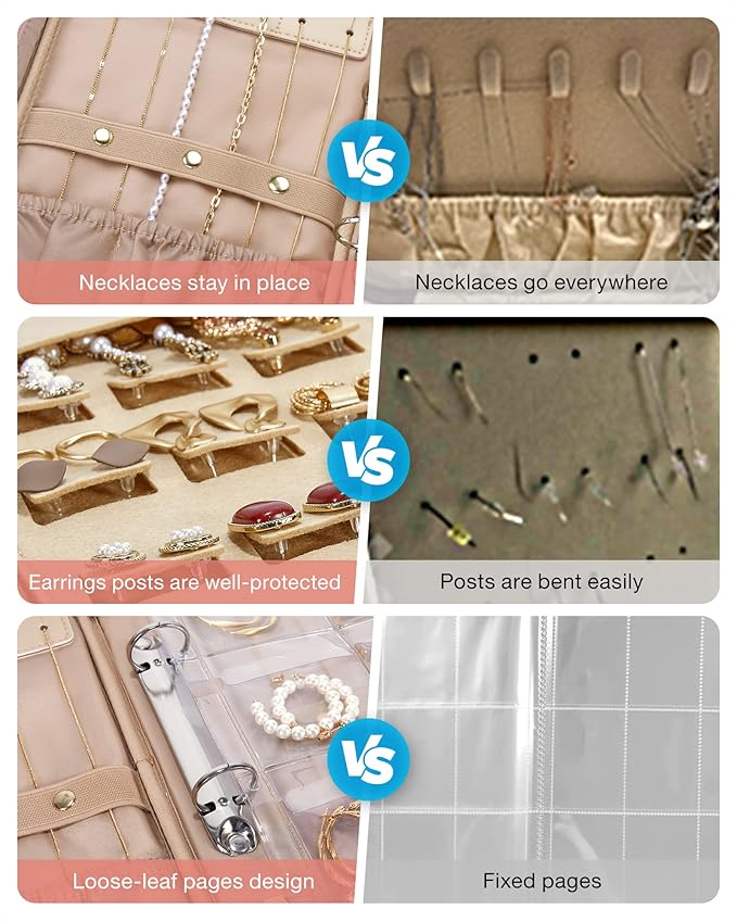 BAGSMART Jewelry Travel Organizer Case for Home Jewelry Organizer Storage Ring Binder Clear Bags Zipper Rolls Pouch for Neckl