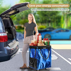 (Medium, Blue) Reusable Grocery Bag on 4 Wheels, Foldable Rolling Tote Carries Up to 66lb Shopping Trolley, Rolling Bag with 3 Handles, Zipper Clouser Rolling Tote Bag with Wheels for Laundry