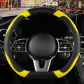 Microfiber Leather D Shaped Steering Wheel Cover, Breathable, Anti Slip, Universal 15 inch, Black with Yellow