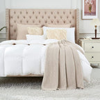 Chunky Cable Knit Throw Blanket Lightweight Beige 100% Organic Cotton Blanket for Sofa Couch Bed Baby Nursery, Rustic Shabby 