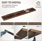 72 Inch Floating Shelves, 12" Deep Floating Shelf Wall Mounted, 72" Wall Shelves, Rustic Deep Bookshelf, Extra Deeper & Thick