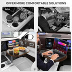 Car Desk Car Tray for Laptop & Food, Wood Cup Holder Table with Adjustable Height, Car Accessories for Women & Men 360° Rotatable Steering Wheel Tray for Tesla Model Y/3/S, Most Vehicles (Walnut-Oval)