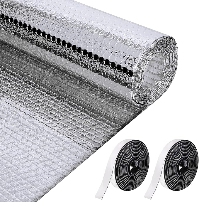 Frienda Double RV Door Window Shade Cover Blackout Reflective Insulation Roll 157.5x39 Inches Aluminum Foil Insulation Kit for Rv Garage Roof Door Window Skylight Shade(Silver)