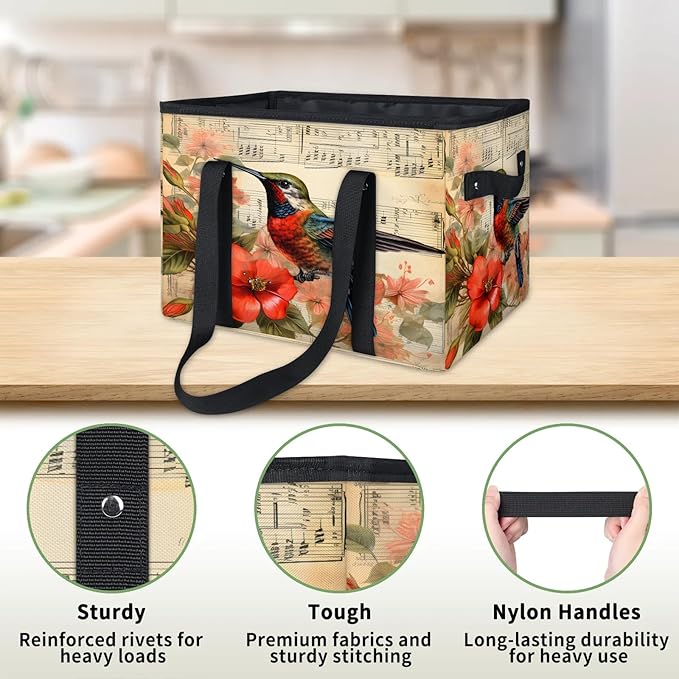 Reusable Grocery Bags Heavy Duty Shopping Bags Foldable Large Tote Bags with Long Handles & Hard Bottom