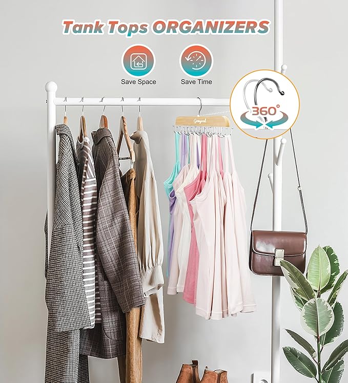 Gomyrod Bra Hanger for Closet, Tank Top Hangers 2 Pack w/20 Hooks Holds 40 Bras, Capacity Foldable Wood Space Saving Hanger, 