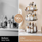 Delamu 3 Tier Rotating Makeup Organizer for Vanity, Skincare Organizer for Bathroom Counter, Spinning Perfume Organizer Cosme