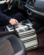 Car Garbage Can Cute - Leak-Proof Car Trash Can with Lid and Storage Pockets, Car Trash Bin for Men and Women, Boho Aztec Essentials: Must-Have Car Interior Accessories (Beige Aztec Motif)