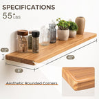 Floating Shelves 40"W x 8"D, Solid Elm Wood Shelves for Wall, 8 Inch Deep Floating Shelves for Home Storage & Display, Rustic