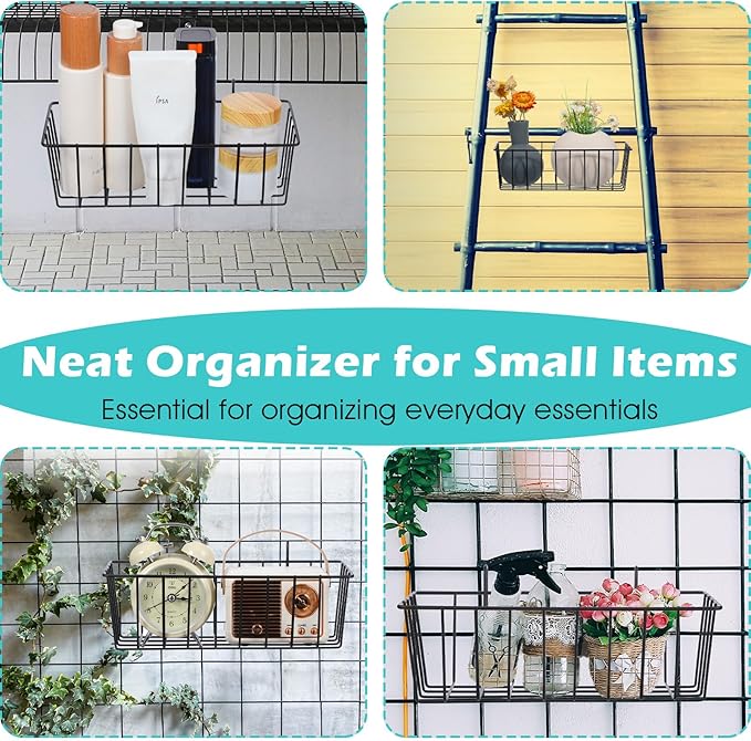 10 PCS Hanging Wire Baskets for Organizing - Hanging Metal Basket Storage with Wall Grid Panel, Rust-Resistant Iron for Kitch
