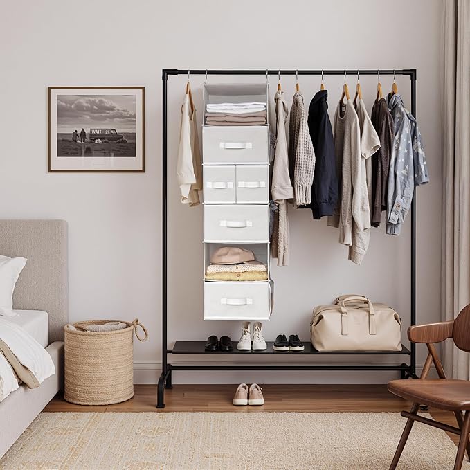 GRANNY SAYS Hanging Closet Organizer and Storage, 6 Shelf Clothes Organization with Drawers, 6 Side Pockets Closet Hanging Sh