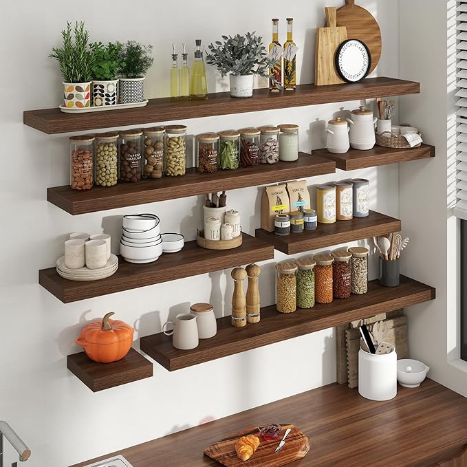 24 Inch Floating Shelves for Wall, 8 Inch Deep Floating Shelf for Storage & Display, Rustic Wall Mounted Shelf with Invisible