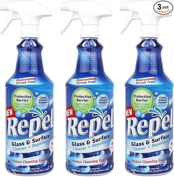 Clean-X REPEL Glass & Surface Cleaner 32 fl. oz. - Cleans & Repels water spots and dirt on glass, mirror, tile and multi surf