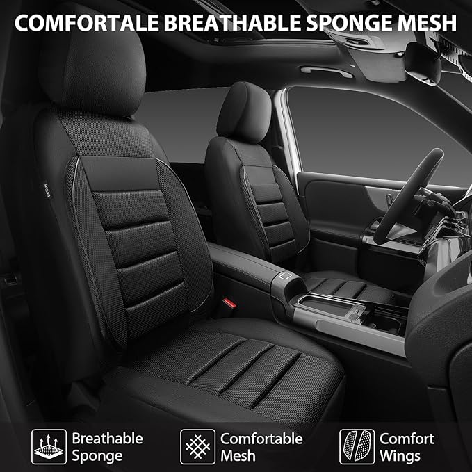 CAR PASS Breatherable Air Mesh Car Seat Covers Full Set, 3D Foam Back Support Automotive Seat Covers, All Season Car Seat Cov