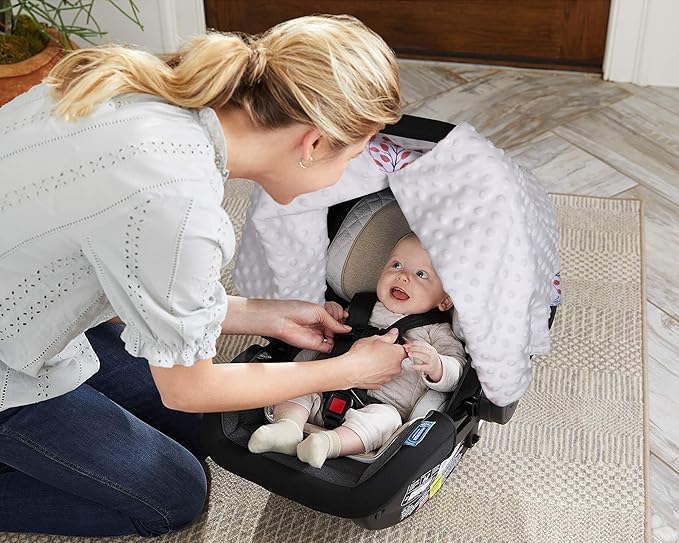 Rquite Car Seat Cover Baby, Carseat Covers Baby Girl, Minky Infant Car Seat Cover Winter, Peekaboo Opening Car Seat Canopy, M