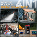 Portable Car Jump Starter with Air Compressor, 14.8V 2000 * 4mAh Battery Booster, 150PSI Tire Inflator, Power Bank & LED