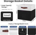 FinishingBo 6-Pack Storage Cubes with Handles & Label Holders Basket, Closet Cube Home Organizer Bins(White/Black, 13 x 13 x 