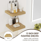 12 Inch Floating Shelves, 12" Deep Floating Shelf Wall Mounted, 12" Wall Shelves, Rustic Deep Bookshelf, Extra Deeper Display