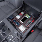 JDMCAR Center Console Organizer Compatible with 2022 2023 2024 2025 2026 Toyota Tundra Accessories and 2023-2026 toyota sequoia Armrest Secondary Storage Box ABS Material with Non-Slip Mats (Red Trim)