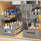 2-Pack 20.47"Deep Under Sink Organizer And Storage,2-Tier L-Shaped Pull Out Cabinet Organizer with Upgraded Slide Rails,Heigh