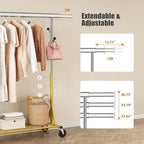Gewudraw Rolling Clothes Rack Load 530lbs,Heavy Duty Garment Rack With Sturdy Wheel And Shelves, Adjustable Portable Hanging 