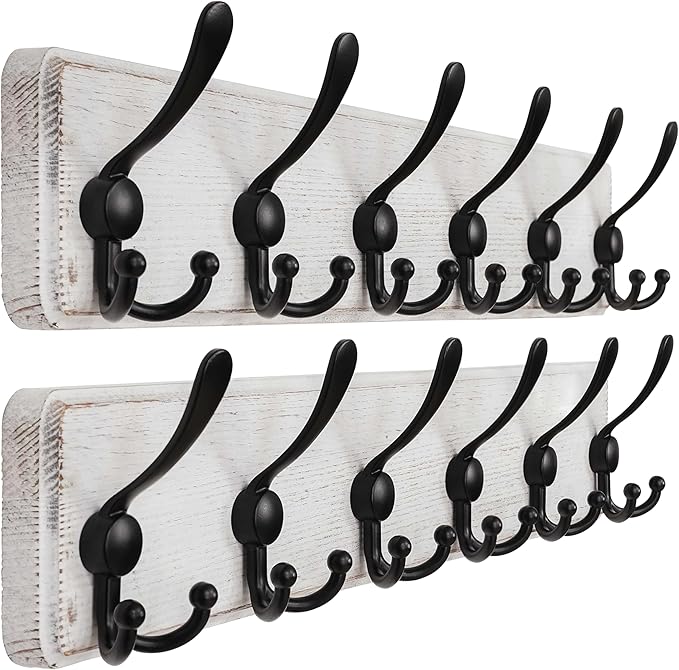 Dseap Coat Rack Wall Mounted - 24" Long 6 Tri Hooks, Heavy Duty Wooden Wall Coat Hanger Coat Hook for Clothes Hat Jacket Clot