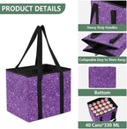 Purple Glitter Texture Reusable Grocery Bags Large Shopping Tote Bag with Reinforced Bottom Board, Water Resistant Foldable S