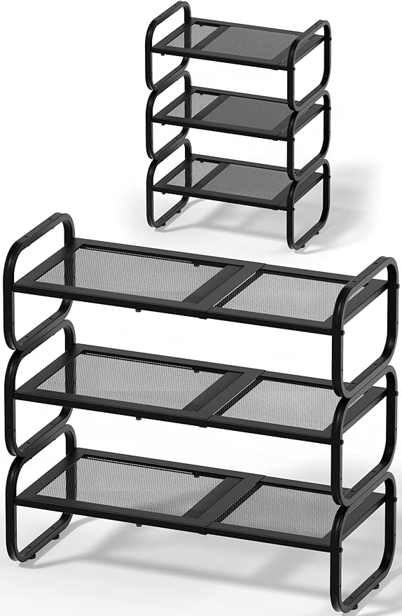 3 Tier Shoe Rack - Expandable Shoe Organizer for Closet, Adjustable Metal Shoe Shelf Storage, Stackable Long Shoe Stand Holde