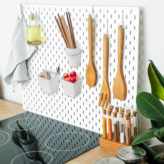 Jinei 12 Pcs Pegboard Bins and Cups with Hooks and Loops Peg Assortment Organizer Accessories Various Tool Organizer Pegboard