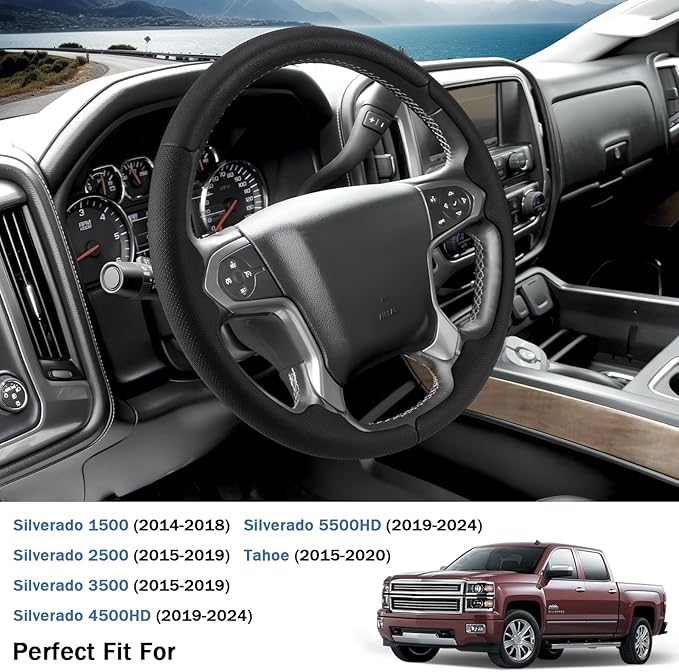 Steering Wheel Cover for Chevy Silverado 1500 2014-2018/2500 2500HD 3500 3500HD 2015-2019/ 4500HD 5500HD 6500HD 2019-2024/ Suburban Tahoe 2015-2020/ Colorado 2015-2022/ Traverse 2018-2023 Chevrolet