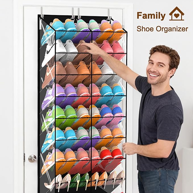 20-30 Pairs Over the Door Shoe Organizer, Transparent PVC Hanging Shoe Rack for Closet, 10-Tier Door Shoes Storage, Crystal-C