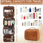 Elviros Hanging Toiletry Bag for Men Travel Essentials 3-in-1 Large Waterproof Dopp Kit PU Leather Shaving Bag with Separate 