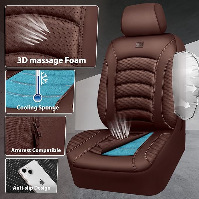 CAR PASS 3D Foam PU Leather Car Seat Covers, Universal Seat Covers Full Sets for Trucks SUV Sedan Automotive Seat Covers Armr