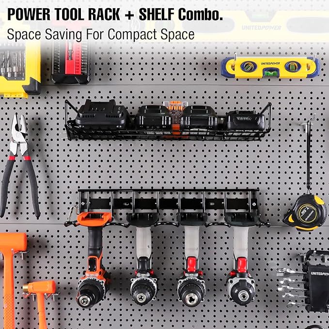 UNITEDPOWER Wall Mounted Power Tool Organizer Holder, Heavy Duty Utility Storage Rack for Battery Powered Hand Tools, Cordles