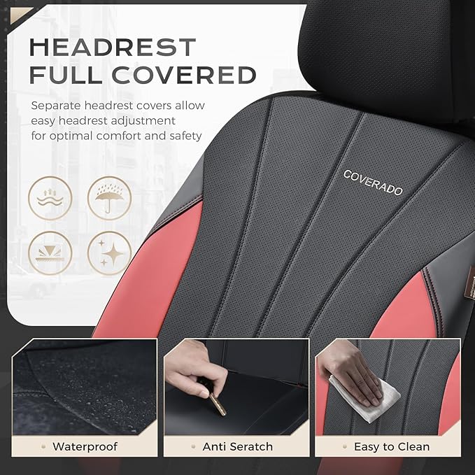 Coverado Seat Covers Full Set, Automotive Car Seat Protectors 5 Seats, Red Driver Protectors Universal Fit for SUVs, Trucks, 