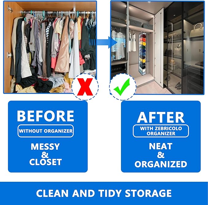 Closet Organization,12 Section, Hanging Closet Organizer, Space Saving, College Dorm Essentials for Girls,Heavy dutys Hooks U