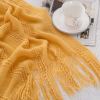 BATTILO HOME Mustard Throw Blanket with Fringe Geometric Bed Yellow Throws Summer Breathable Decorative Large Throw for Couch