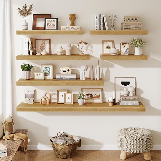 Fun Memories 24 Inch Floating Shelves Wall-Mounted, 12 Inch Deep Wall Shelves, 24 x 12 Floating Shelf, Deep Storage Shelf for
