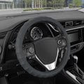 BDK Genuine Gray Leather Steering Wheel Cover for Car, Medium (14.5" - 15.5") – Ergonomic Comfort Grip for Men & Women, Unive