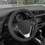 BDK Genuine Gray Leather Steering Wheel Cover for Car, Medium (14.5" - 15.5") – Ergonomic Comfort Grip for Men & Women, Unive